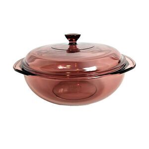 Vintage Pyrex 2 Qt Cranberry Round Casserole Dish Bowl w lid 024 D-20 #624C